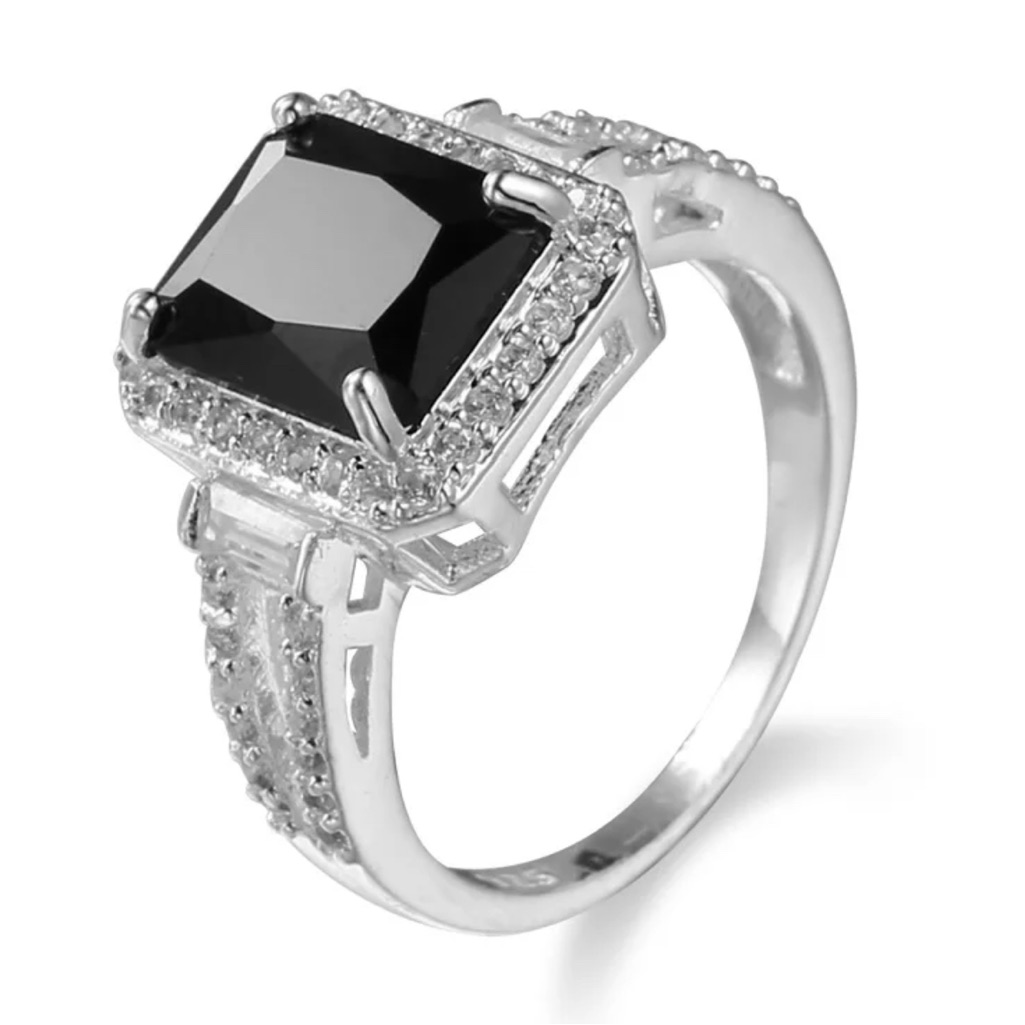 Black Zircon Stone Ring 925 Sterling Silver Stamped Ring 68$